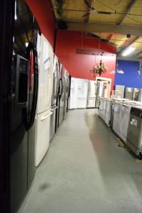 A long line of refrigerators